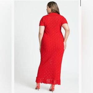 Sold Out Eloquii Crochet Maxi Dress With Collar & Fringe (red)
